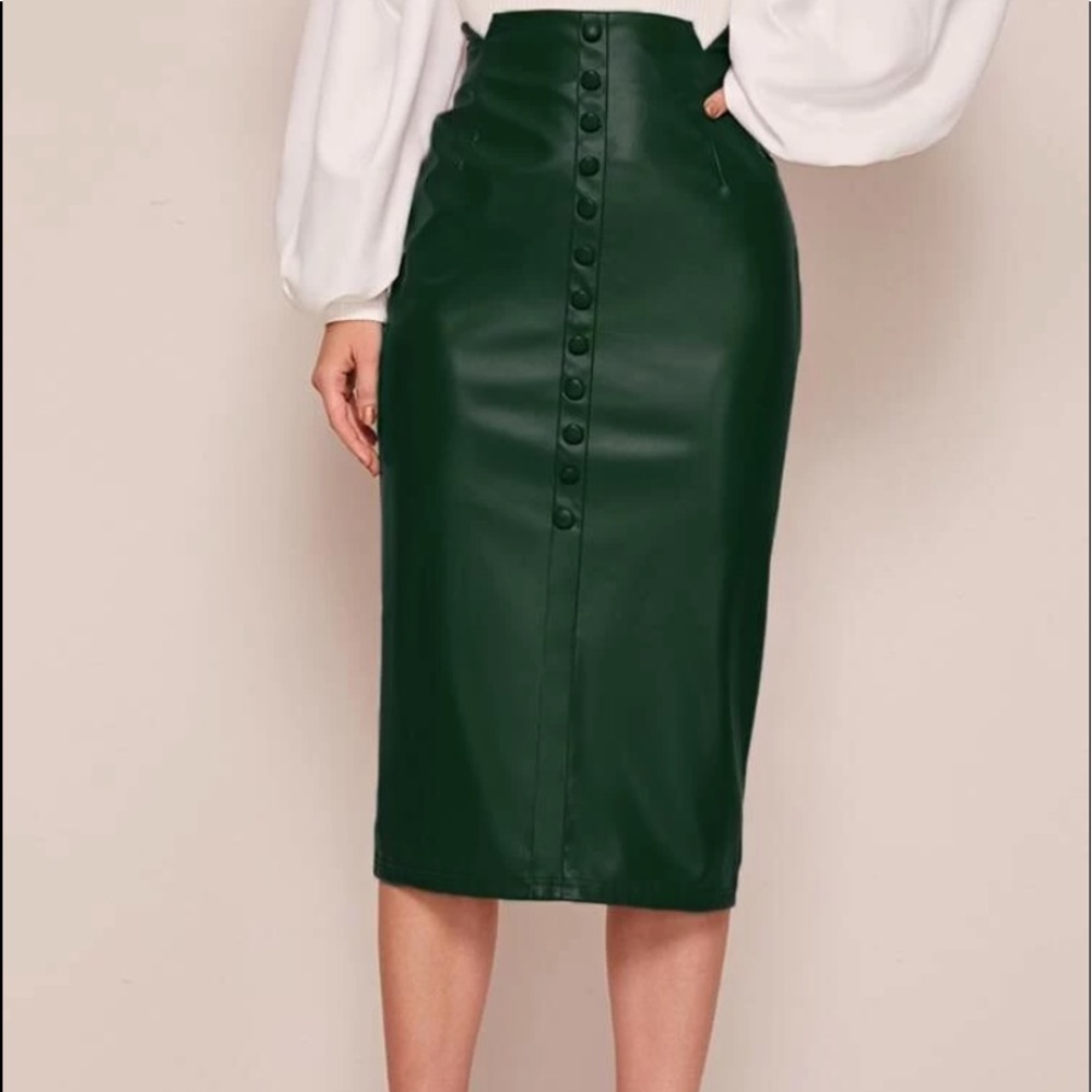 Button down vegan leather skirt